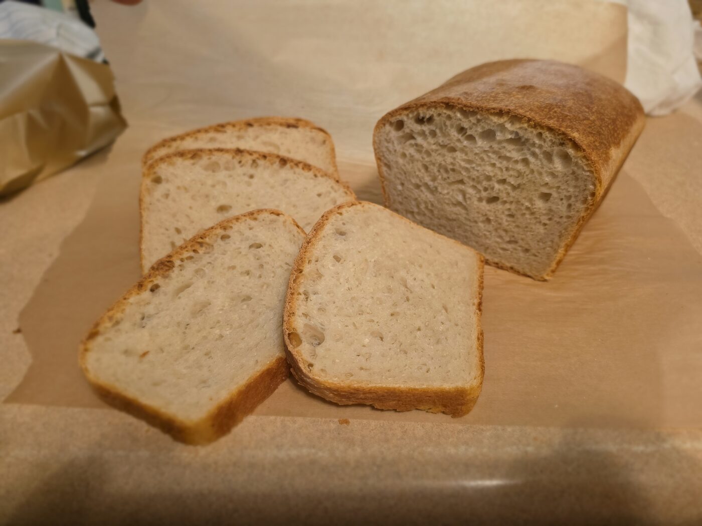 Freshly sliced sourdough sandwich bread