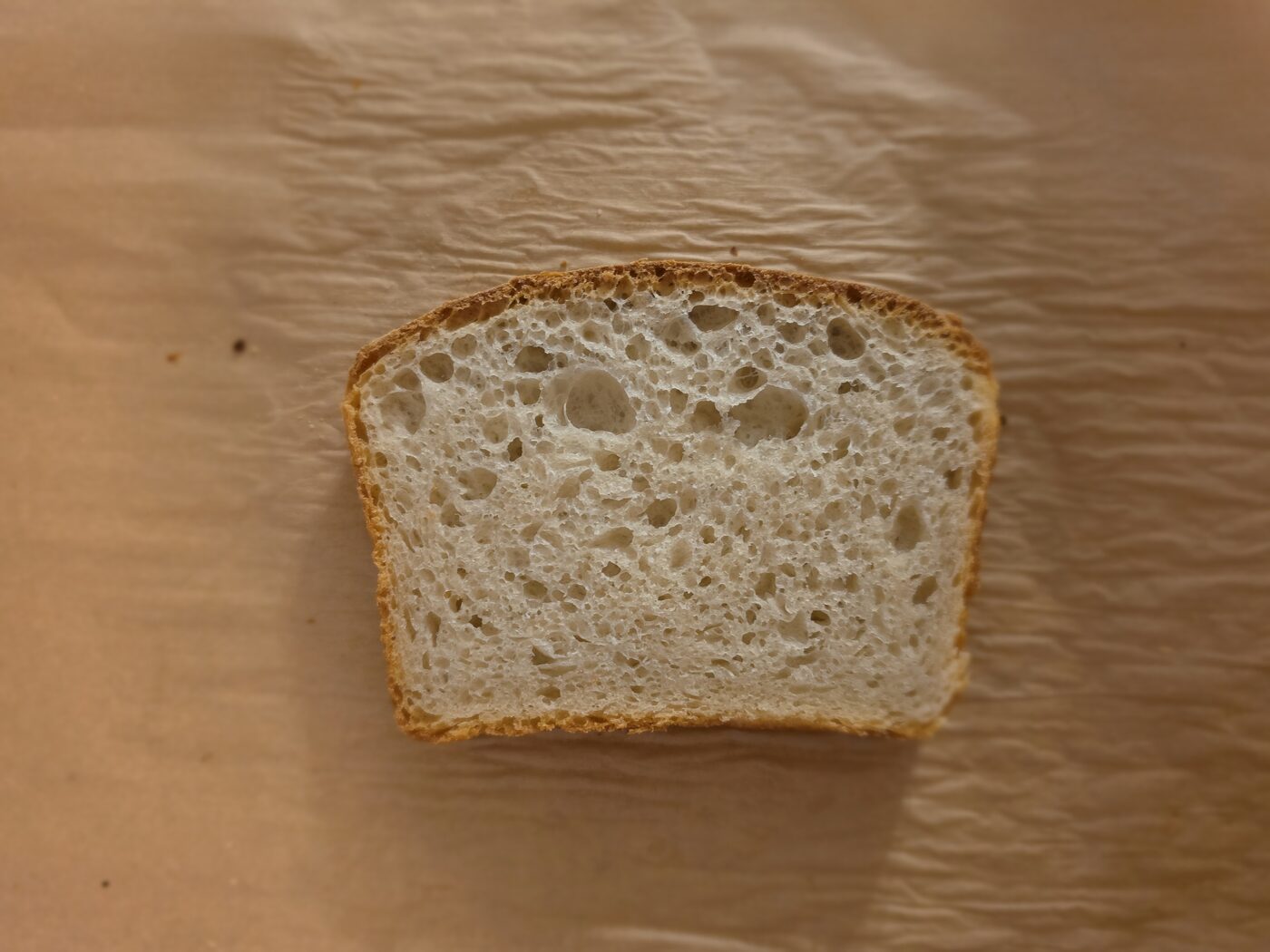 Close-up of soft, airy sourdough crumb
